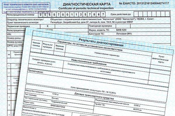 Диагностическая карта техосмотра