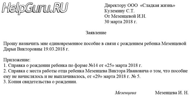 Единовременное пособие при рождении ребенка в 2019 году матерям или отцу (мужу): размер и порядок выплаты, образец заявления и необходимые документы