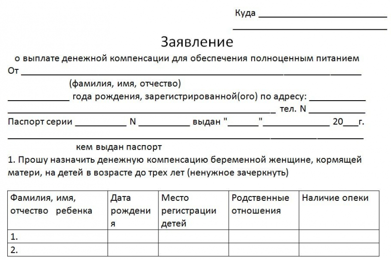 Ежемесячное пособие на питание детей, кормящих матерей и беременных женщин
