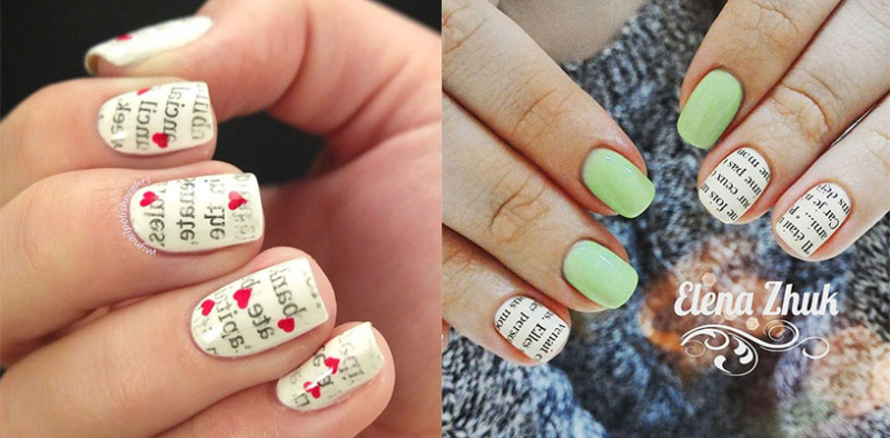 Газетный маникюр на ногтях