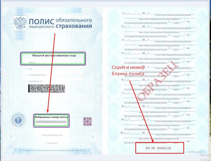 Где можно посмотреть серию и номер полиса в бланке омс старого образца