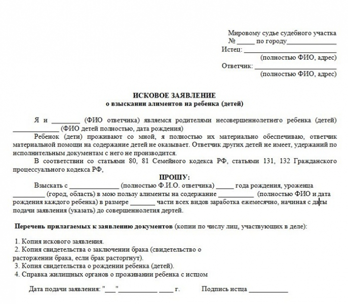 Какие документы нужны для подачи на алименты на ребенка в браке и после развода?