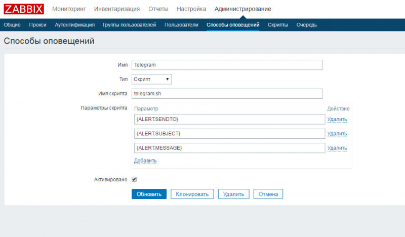 Отправка уведомлений и графиков из zabbix в telegram