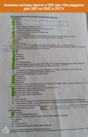 Полный список анализов для эко по омс 2019