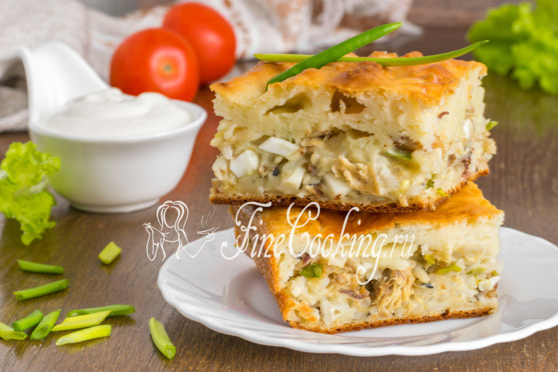 Заливной пирог с рыбными консервами